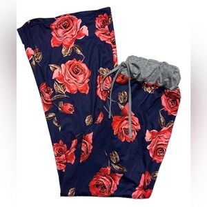 Women’s small floral flowy pj pants navy blue red